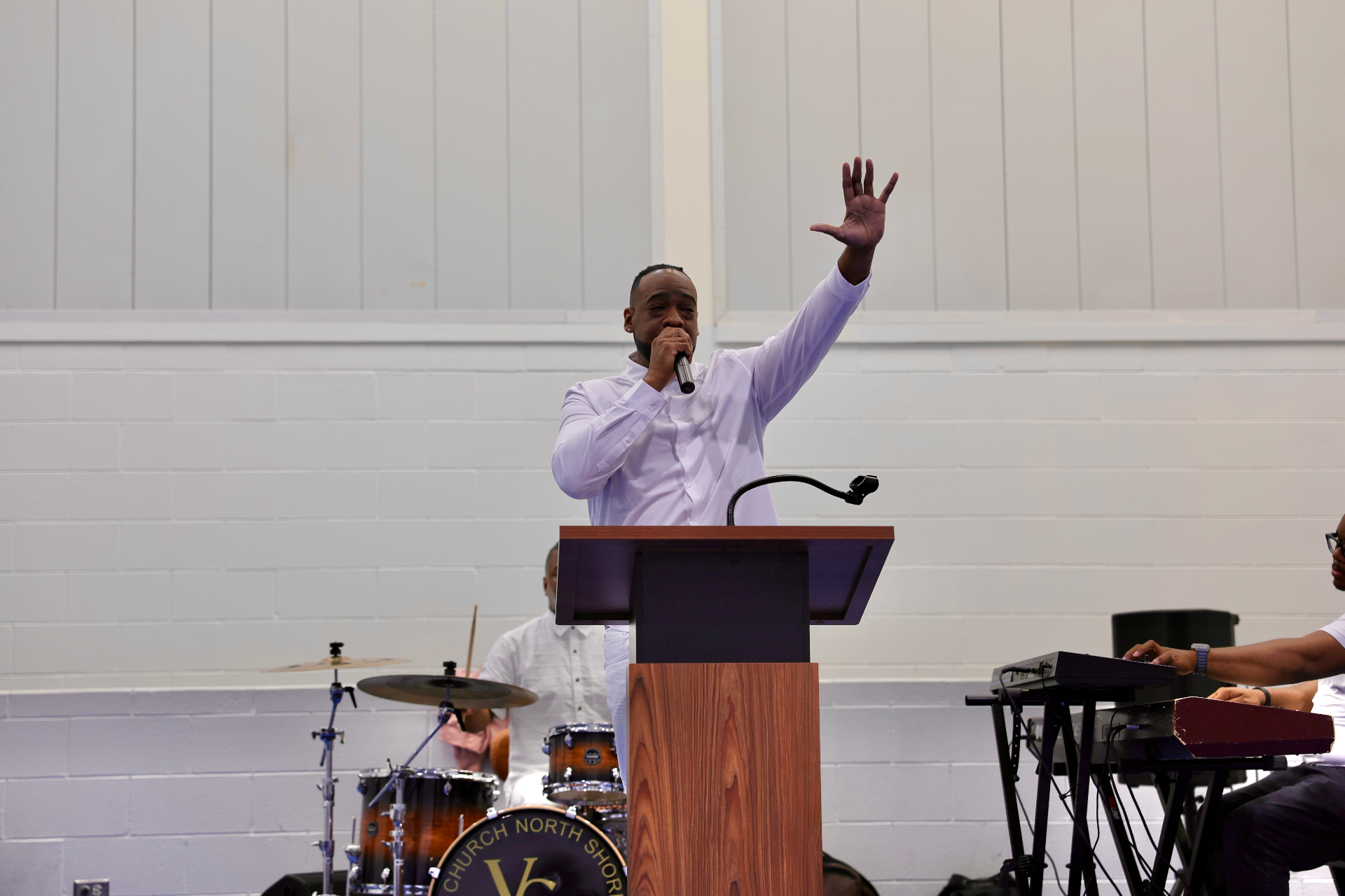Pastor Henderson preaching on Pentecost Sunday